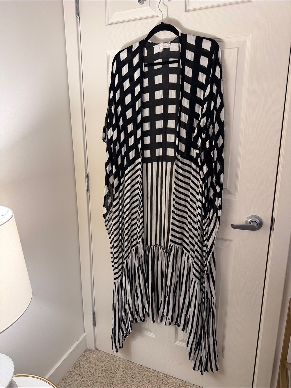 Free People Black & White Check and Stripe Kimono